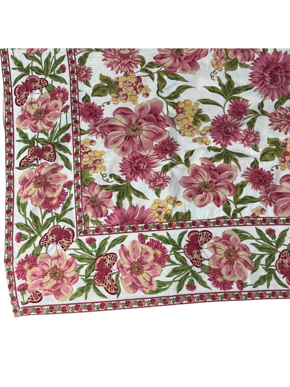 64x96 April Cornell Butterfly Pink Cottage Rose 100% Cotton Rectangle Tablecloth